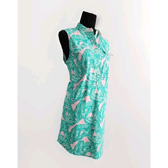 Vineyard Vines Green & Pink Banana Leaf Margo Shirt Dress Size 10 EUC - Picture 2 of 10